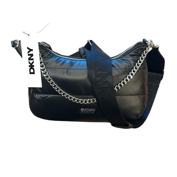DKNY Handbags - DKNY Pouchette Quilted Crossbody Cairo MD Bag Black Silver Hardware